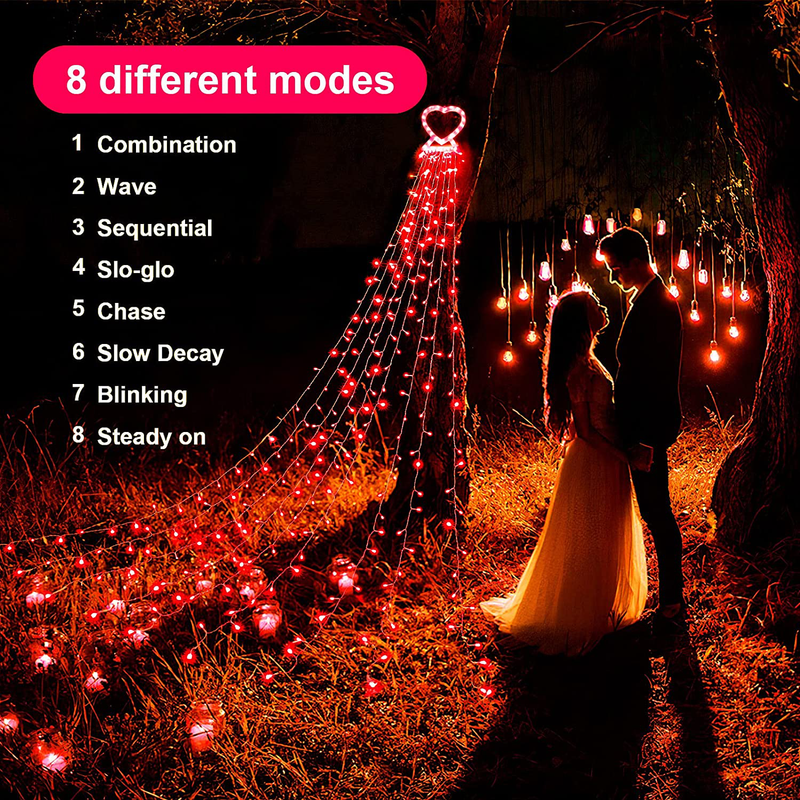 Efunly Valentines Day Decoration Lights,300 LED 8 Modes 29V Plug in Curtain Lights,Heart Shaped String Lights for Bedroom Wedding Indoor Outdoor Party Valentine'S Day Decor