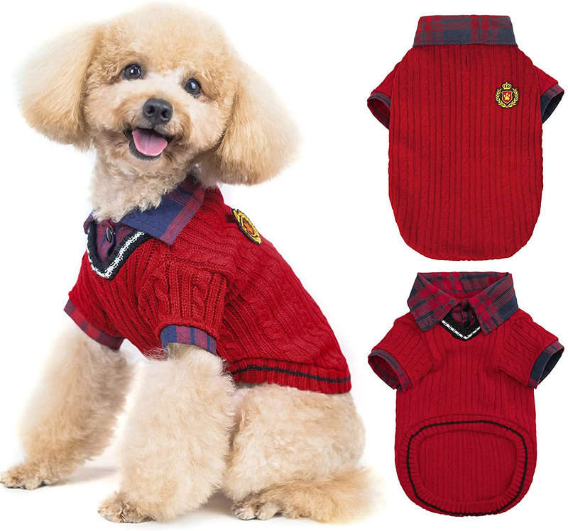 PUPTECK Soft Warm Dog Sweater Cute Knitted Dog Winter Clothes Classic Plaid British Style Dog Coats for Small Medium Dogs
