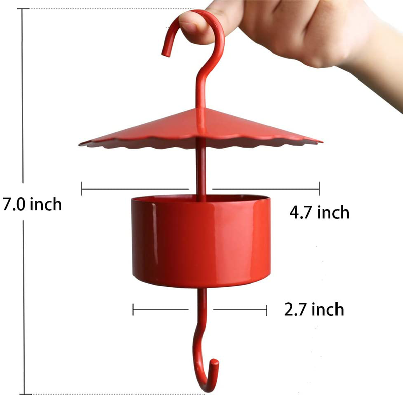 RM FOLD ART Red Ant Moat Hook for Hummingbird Feeder and Oriole feeders, Hanging Hook with Umbrella Cover，Large Capacity Nectar Feeders Insect Guard Ant Trap, Iron Tree Hooks for Outdoors