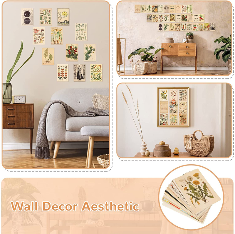 LMAIVE Wall Collage Kit Aesthetic Pictures, Vintage Posters Bedroom Dorm Decor, 50PCS 4X6 Inch Cottagecore Cute Room Decor for Teens, Art Prints Photo Boho Aesthetic Collage Wall Decorations for Girls