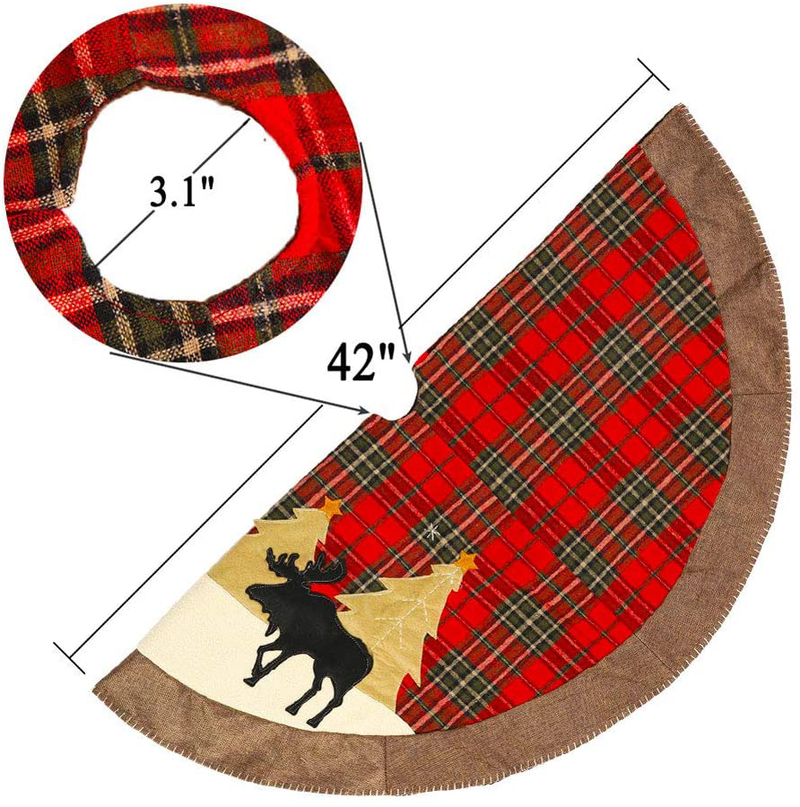 HLOMVE Christmas Tree Skirt, 42 Inch Red and Black Grid Buffalo Check Xmas Tree Skirt Blanket, Christmas Decoration Ornaments for Home Holiday Party