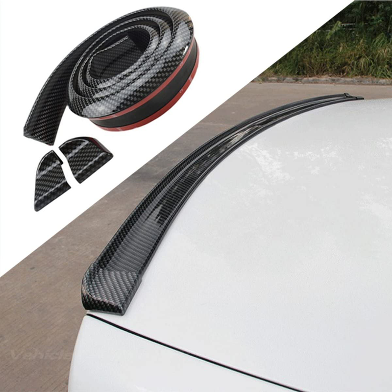 COOL·CAR 4.9ft (150cm) Universal Black Carbon Fiber Trunk Spoiler Lip Kit Car Rear Spoiler Exterior Rear Spoiler Kit Universal Fits for Most Cars Punch-Free Installation (Carbon Black long150cm)