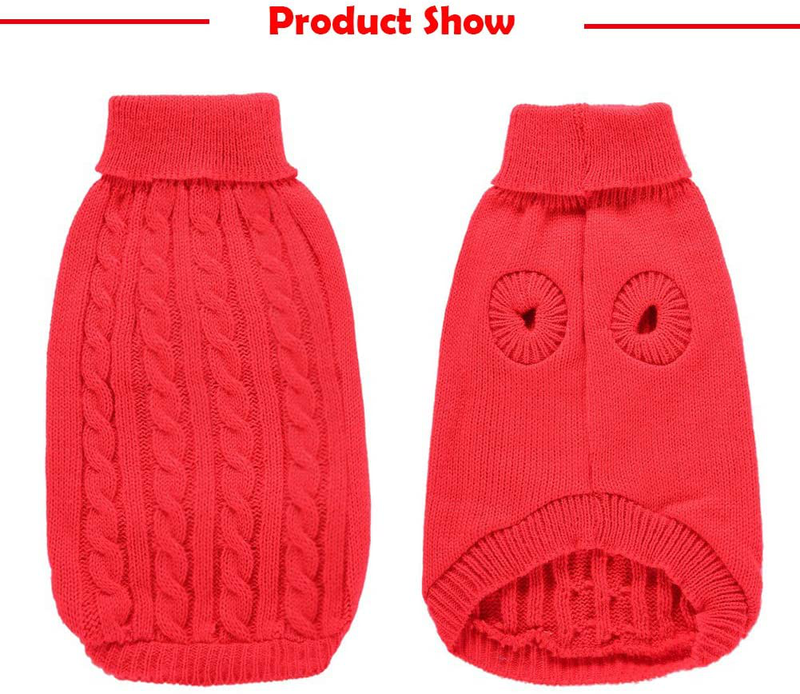 Sunteelong Dog Sweater Turtleneck Knitted Puppy Sweater Warm Pet Winter Clothes Cat Clothes Small Dogs Sweaters for Cold Weather (Red, M)