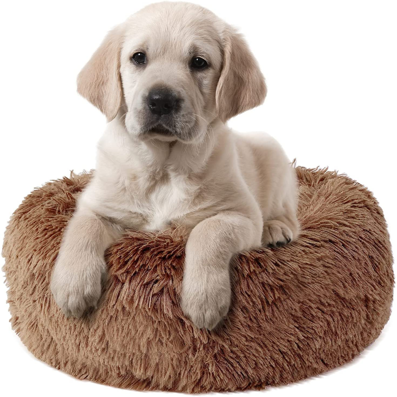 Fluffy Dog Bed for Small Dogs and Cats,Original Calming Donut Dog Bed,Washable Cozy Dog Bed with Extra Soft Anti-Slip Bottom, Self Warming Styles&Multiple Size 24＂