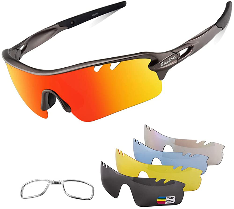 Polarized Sports Sunglasses Cycling Sun Glasses for Men Women with 5 Interchangeable Lenes for Running Baseball Golf Driving