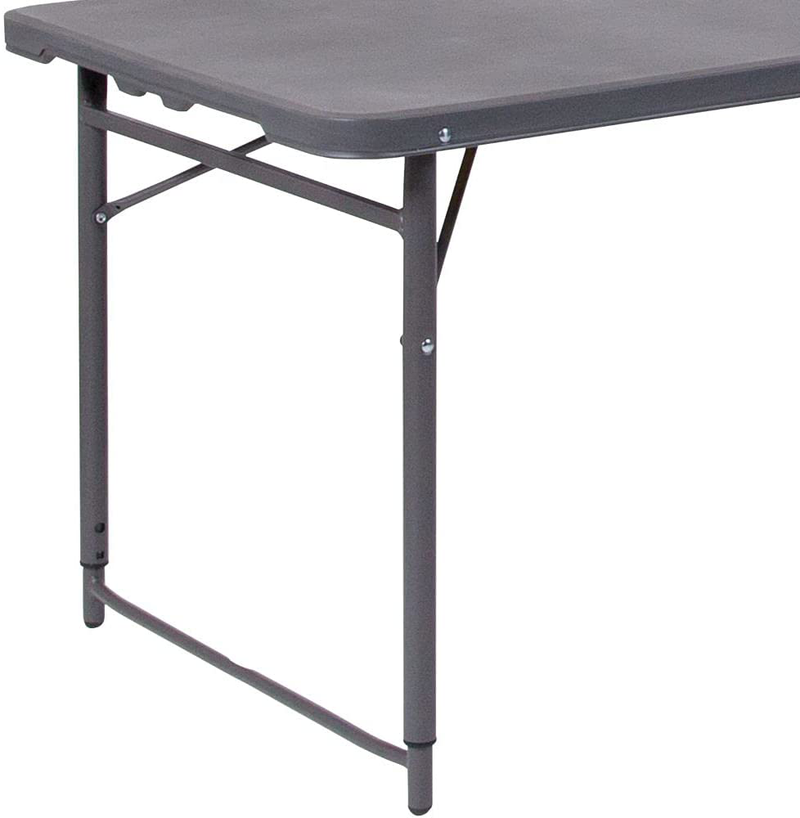 Flash Furniture 4-Foot Height Adjustable Bi-Fold Dark Gray Plastic Folding Table with Carrying Handle