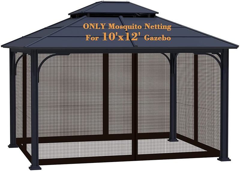 Nitocoby Universal Replacement Gazebo Mosquito Netting Screen Sidewalls Only for 10' x 10' Gazebo Canopy (Khaki, 10x10)