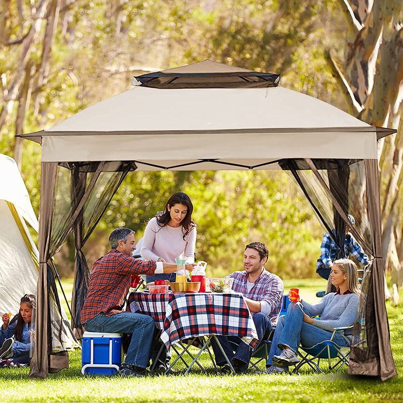 Joyside 11x11ft Pop-Up Gazebo Tent Instant with Mosquito Netting Outdoor Gazebo Canopy Shelter (Beige)
