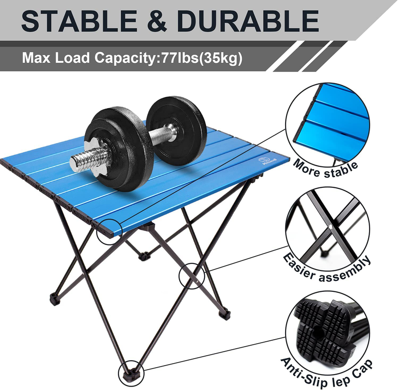 MSSOHKAN Camping Table Folding Portable Camp Side Table Aluminum Lightweight Carry Bag Beach Outdoor Hiking Picnics BBQ Cooking Dining Kitchen Blue Medium