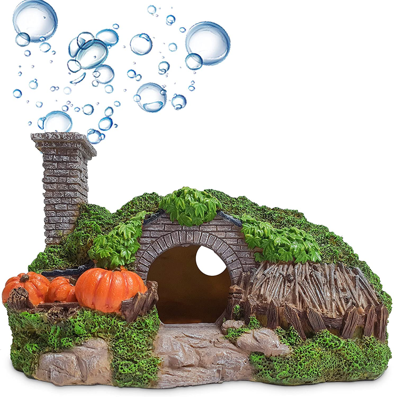 MIDAS MARS Fish Tank Decor Hobbit House – Medium Sized Resin Fish Cave Aquarium Decor – Unique Chimney Air Bubbles –No Color Peel – Ideal for Snake Tank, Betta Fish Tank Decorations