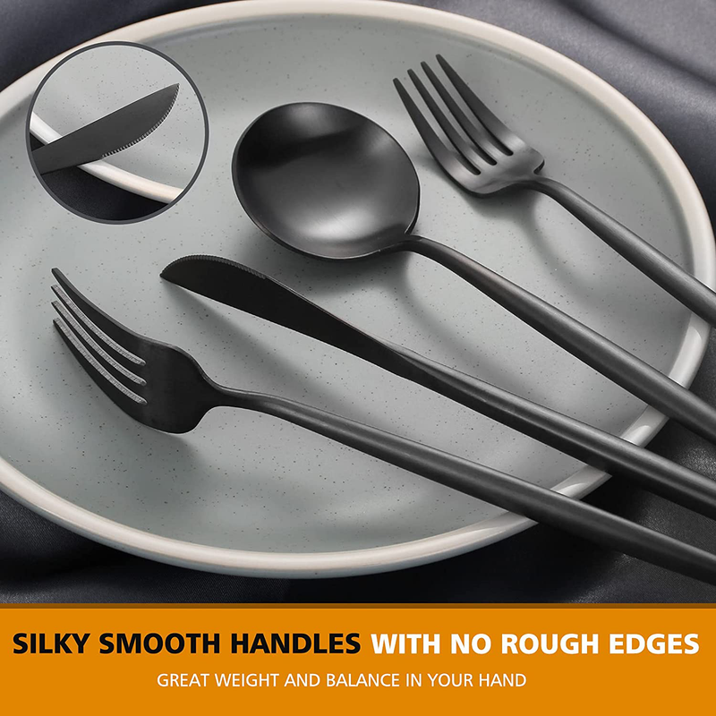 Matte Black Silverware Set , Oliviola 20-Piece Stainless Steel Flatware Cutlery Set Service for 4, Satin Finish Kitchen Utensil Set, Dishwasher Safe