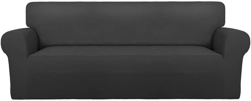 PureFit Super Stretch Chair Sofa Slipcover – Spandex Non Slip Soft Couch Sofa Cover, Washable Furniture Protector with Non Skid Foam and Elastic Bottom for Kids, Pets （Sofa， Dark Gray）
