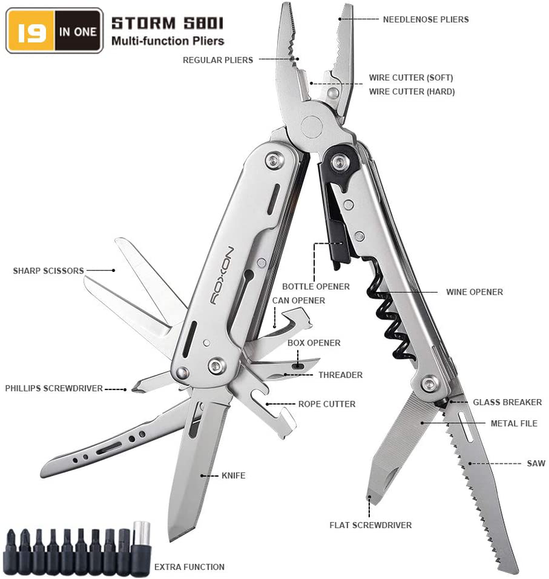 ROXON S801S STORM 16 in 1 Multitool Pliers EDC for Camping, Outdoor with Lockable Saw Blade with Nylon Case (S801S)