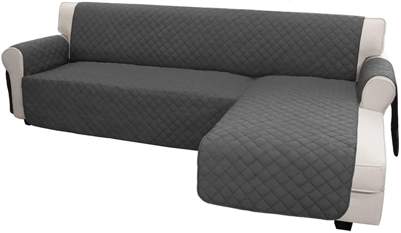 Easy-Going Sofa Slipcover L Shape Sofa Cover Sectional Couch Cover Chaise Slip Cover Reversible Sofa Cover Furniture Protector Cover for Pets Kids Children Dog Cat (Large,Dark Gray/Dark Gray)