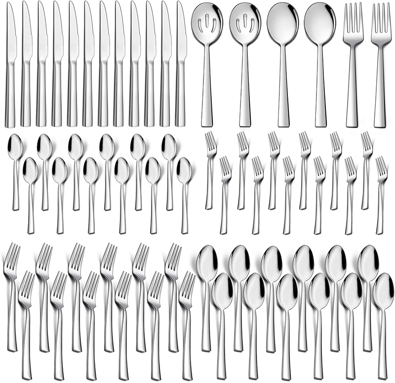 Homikit 36-Piece Silverware Flatware Set with Serving Utensils, Stainless Steel Square Cutlery Set for 6, Eating Utensils Includes Fork Spoon Knife, Dishwasher Safe