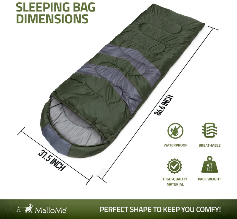 Mallome Sleeping Bags for Adults Kids & Toddler - Camping Accessories Backpacking Gear for Cold Weather & Warm - Lightweight Equipment with Ultralight Compact Bag - Girls Boys Single & Double Person