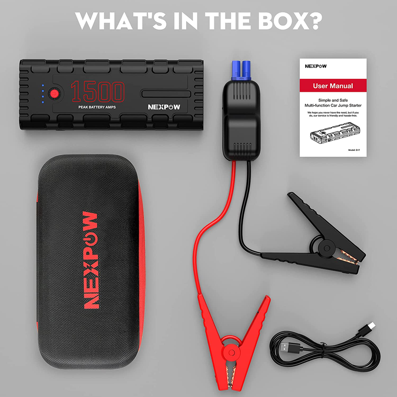 NEXPOW Car Battery Starter, 1500A Peak 21800mAh 12V Portable Auto Car Battery Charger Jump Starter Battery Pack with USB Quick Charge 3.0, Type-C (Up to 6.5L Gas or 4L Diesel Engine)