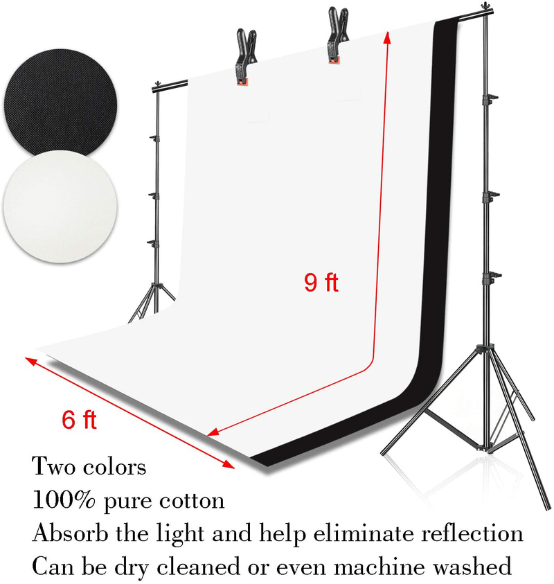 Emart 400W 5500K Daylight Umbrella Continuous Lighting Kit, 8.5x10ft Background Support System with 2 Muslin backdrops (Black and White) for Photo Studio Product, Portrait and Video Shoot Photography
