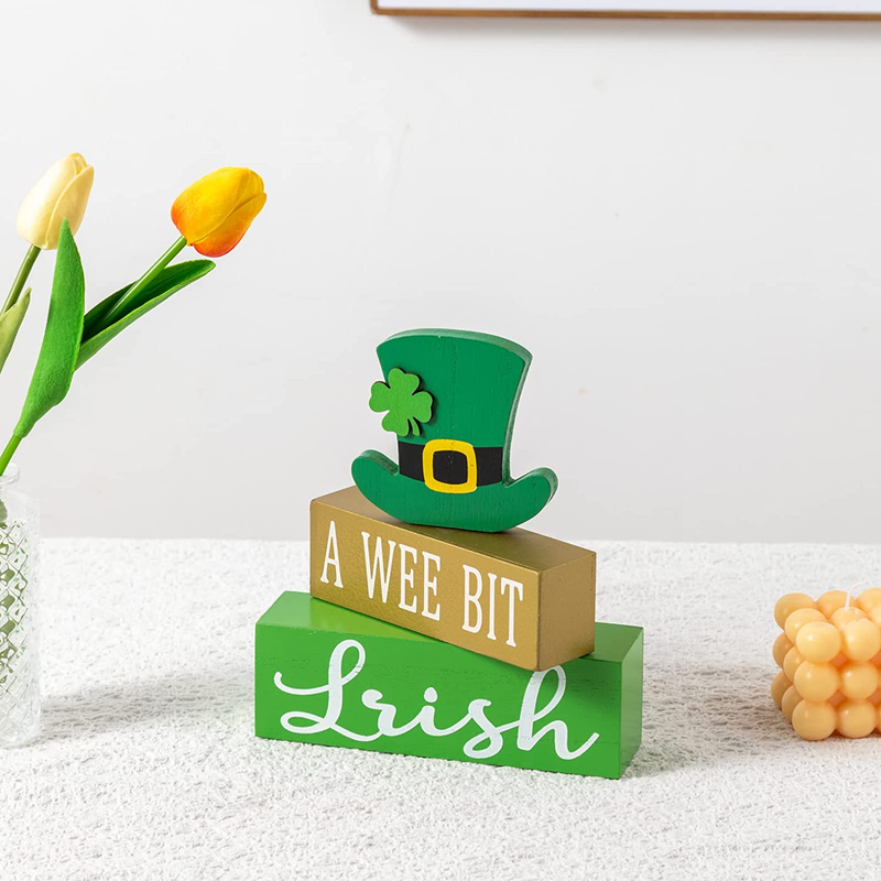 St Patricks Day Decorations Wooden Sign, DEWBIN Leprechaun Hat Shaped Tiered Tray Decor, a WEE BIT IRISH Sign Farmhouse Table Decor, St Patricks Day Decorations for the Home, Desk, Shelf, Home, Gallery.