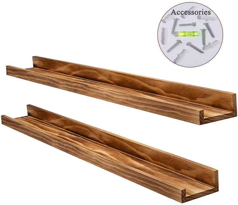 Set of 2 Picture Display Wall Ledge Shelf, Floating Shelves for Home Decoration ( Rustic Wood, 24 Length)