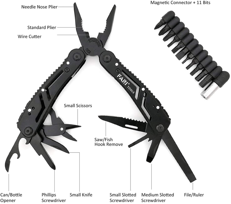 FARI Multitool Pliers, 21 in 1 Pocket Knife Folding Multi-Tool Kit for Men and Women, Handy Gifts Pocket Tool for Backpacking, Camping, Hiking, Hunting, Fishing
