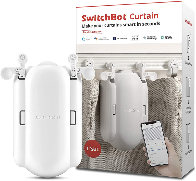SwitchBot Curtain Smart Electric Motor - Wireless App or Automate Timer Control, Add Hub Mini/Plus Compatible with Alexa, Google Home, HomePod, IFTTT (Rod, White)