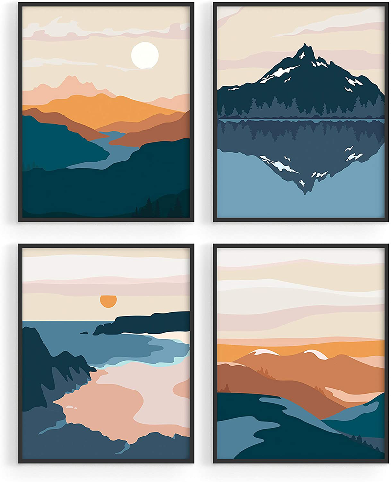 Nature Wall Art Prints Landscape Mountain Decor - by Haus and Hues | Mid-Century Wall Art | Modern Wall Decor Mountain Wall Art | Mountain Art Wall Decor (UNFRAMED) (8x10)
