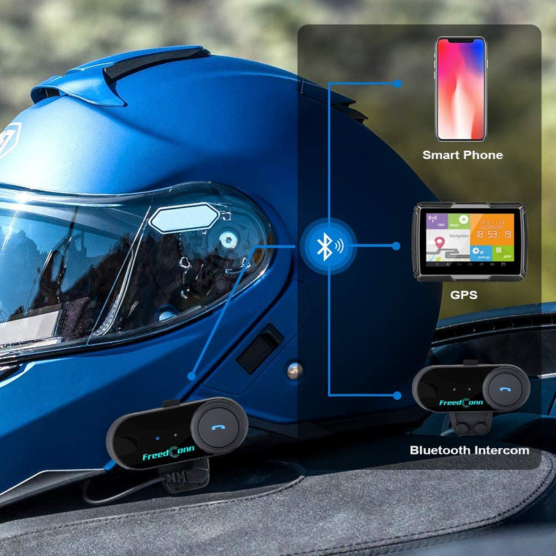 Motorcycle Communication System,FreedConn T-COMVB Helmet Bluetooth Headset Intercom for Motorbike Skiing (Pack of 2/Range-800meters/2-3Riders Pairing/Black)