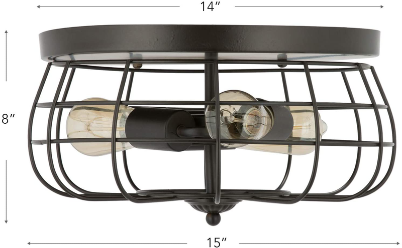 CO-Z 15 Inch Industrial 3-Light Vintage Metal Cage Flush Mount Ceiling Light, Oil Rubbed Bronze Finish, Rustic Ceiling Lighting Fixture for Bedroom, Dining Room, Living Room, Farmhouse Lighting