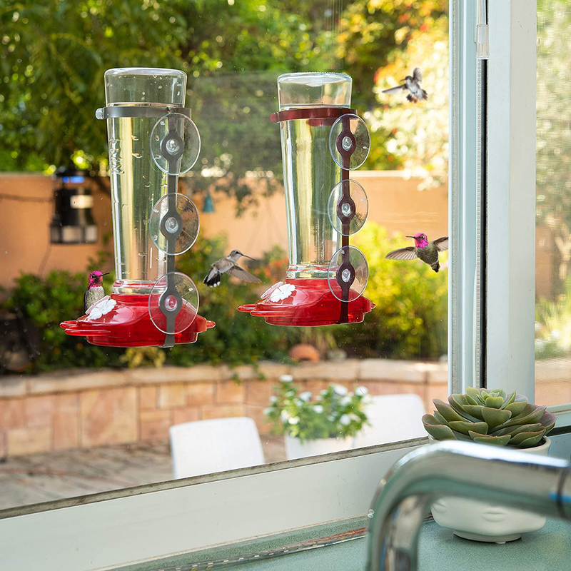 Nature Anywhere Window Hummingbird Feeders for Outdoors Including 3 Colors of Interchangeable Flowers for Hummingbirds Food, Sugar Water and Nectar (Large)
