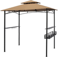 SUNA OUTDOOR Grill Gazebo 8 x 5 Ft, Outdoor Patio Barbecue Grill Gazebo BBQ Shelter Tent, Double Tier Soft Top Canopy and Steel Frame with Basket and Bar Counters, Beige