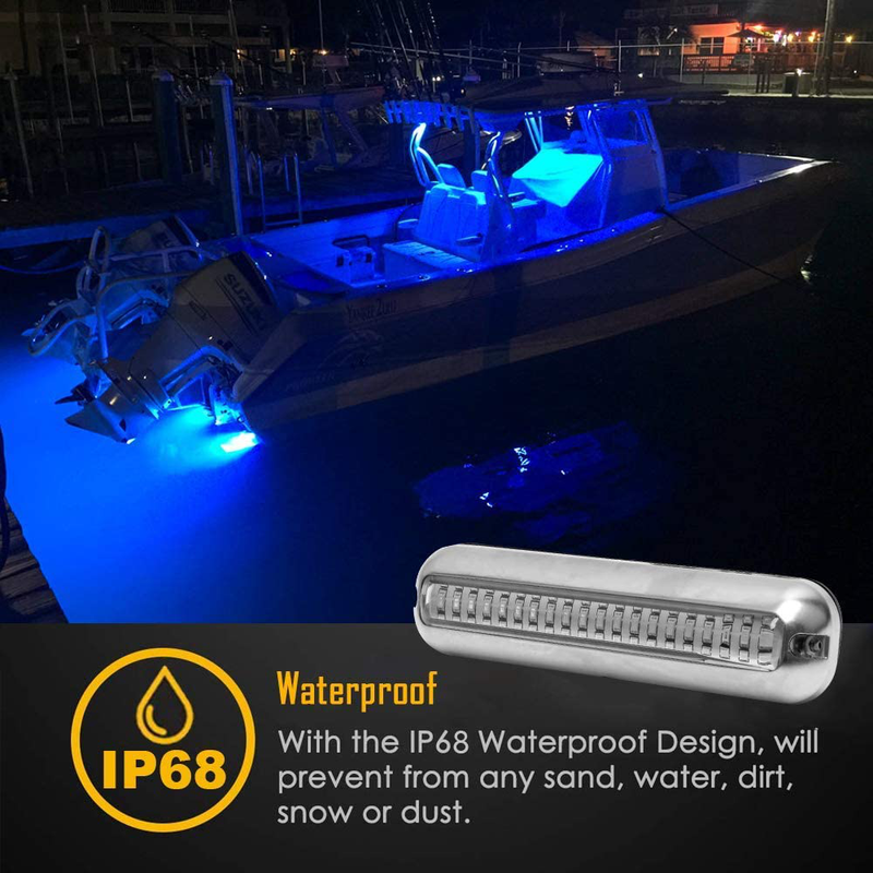 HUSUKU SOOP3 PRO 6.7" 2000LM 60LED Waterproof Stainless Steel Trim Ring Boat High-Intensity LED Underwater Light Clear Lens Pontoon Marine/Boat Transom