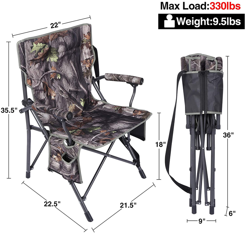 REDCAMP Oversized Folding Camping Chairs for Adults Heavy Duty 250/330/500Lb, Sturdy Steel Frame Portable Outdoor Sport Chairs with High Back and Hard Arms, Blue/Camouflage/Black