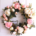 Dseap Wreath - 21”, Rose: Large Rustic Farmhouse Decorative Artificial Flower Wreath, Faux Floral Wreath for Front Door Window Wedding Outdoor Indoor - Round, Pink