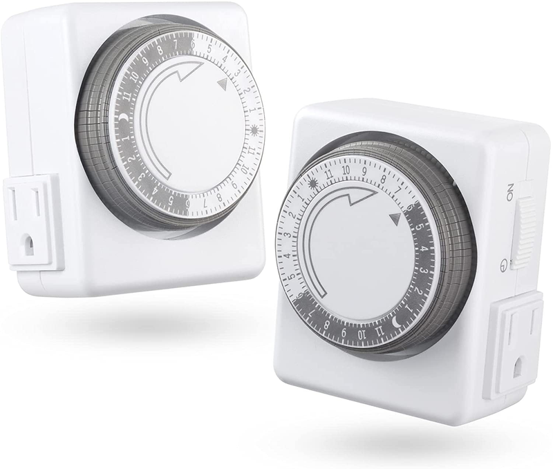 HBN Indoor Timer-24 Hour Plug-in Mechanical Indoor Mini Timer with 2 Outlets, Heavy Duty Daily On/Off Cycle, 3 Prong, 2-Pack