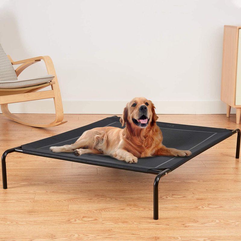 Eterish Elevated Dog Bed for Small, Medium, Large Dogs and Pets, Raised Dog Bed with Durable Frame and Mesh, Dog Cot Bed with Rubber Feet for Indoor and Outdoor Use, Black