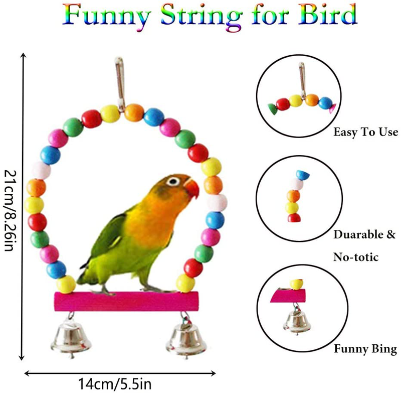 ESRISE 7 Pcs Bird Parakeet Cockatiel Parrot Toys, Hanging Bell Pet Bird Cage Hammock Swing Climbing Ladders Toy Wooden Perch Chewing Toy for Small Parrots, Conures, Love Birds, Finche