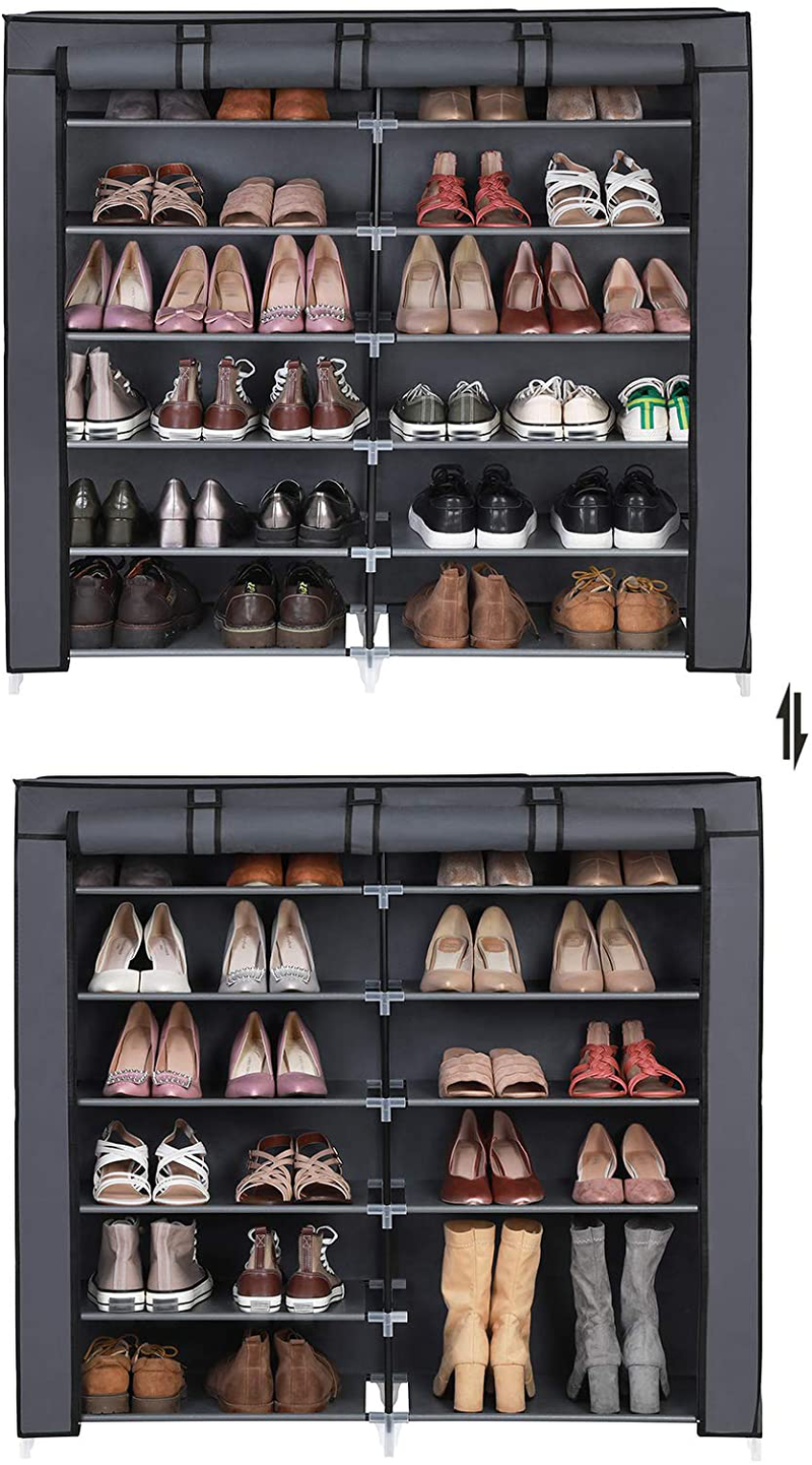 SONGMICS Shoe Rack, 7-Tier Fabric Shoe Storage Cabinet with Dustproof Cover, Holds 36 Pairs of Shoes, Closet Storage Organizer, in Living Room, Bedroom, Hallway, Gray URXJ12G