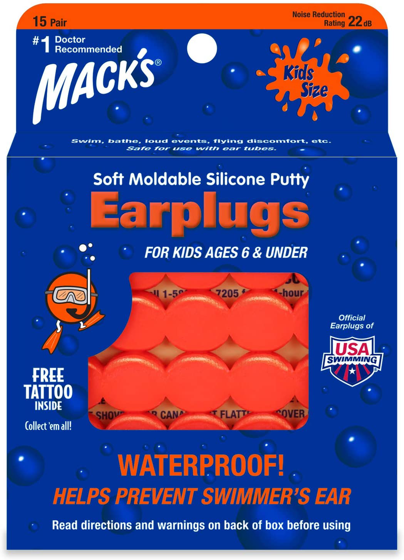 Mack's Soft Moldable Silicone Putty Ear Plugs – Kids Size, 15 Pair – Comfortable Small Earplugs for Swimming, Bathing, Travel, Loud Events and Flying
