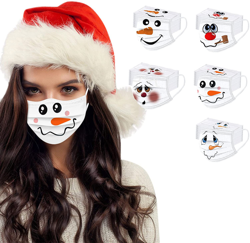 Christmas Disposable Face_Masks for Adults Women Cute Printed 3 Layer New Year Holiday Face_Mask Winter Paper Face_Cover
