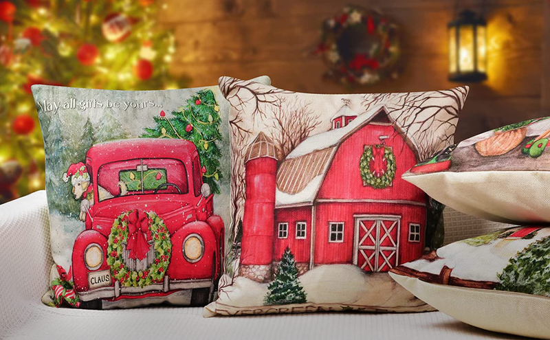 Hlonon Christmas Decorations Christmas Pillow Covers 20 X 20 Inches Set of 4 - Xmas Series Cushion Pillow Cover Custom Zippered Square Pillowcase