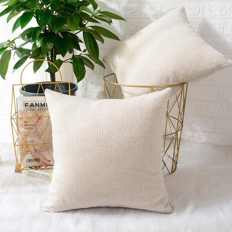 MERNETTE Pack of 2, Decorative Square Throw Pillow Cover Cushion Covers Pillowcase, Home Decor Decorations for Sofa Couch Bed Chair 20X20 Inch/50X50 Cm (Cream)