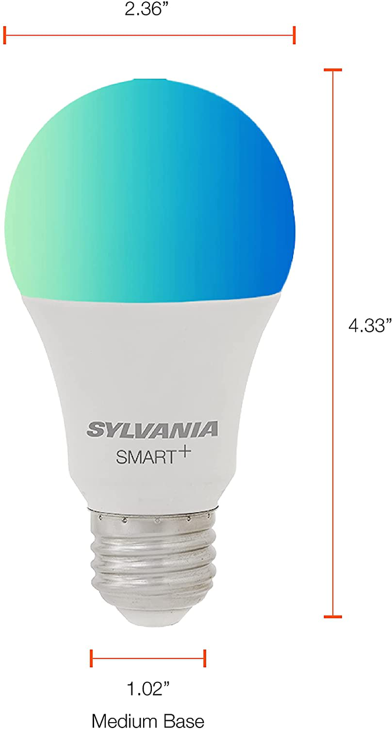 SYLVANIA Wifi LED Smart Light Bulb, 60W Dimmable Full Color A19, Works with Alexa and Google Home Only - 4 Pack (75764)