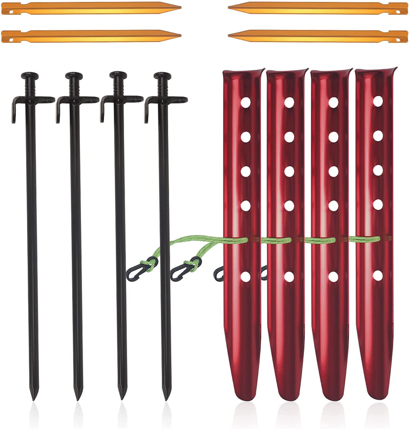 Tent Spikes Sets 10 Pcs Metal Tent Stakes Heavy Duty 12 Inch for Camping with 4 Ropes 13Ft Length