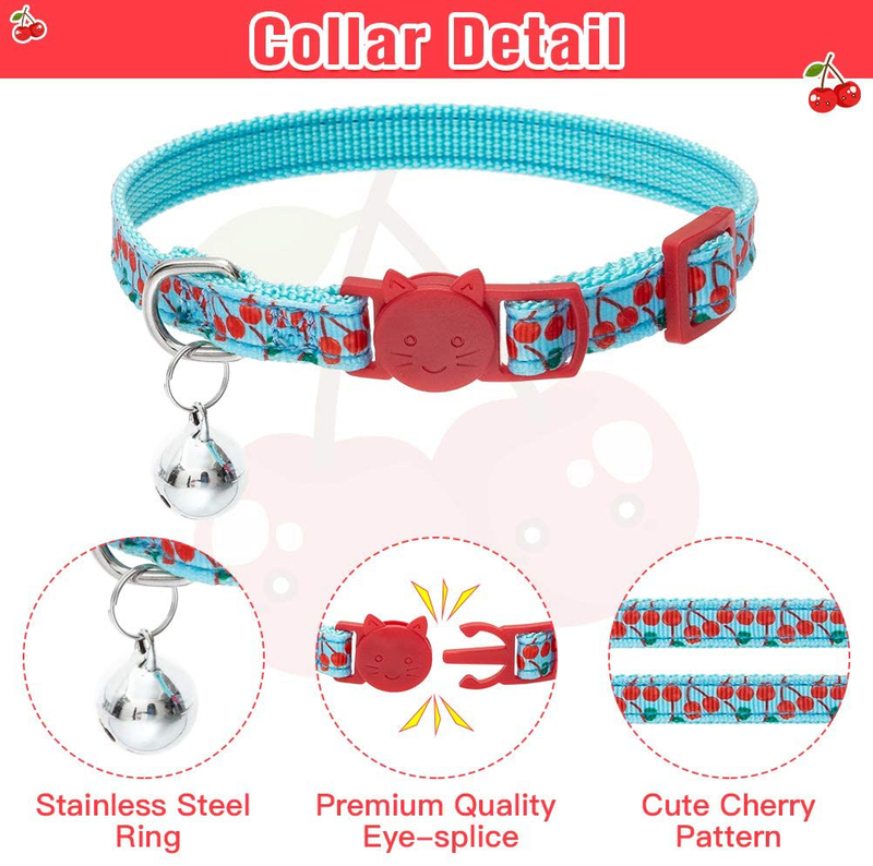 EXPAWLORER Cat Harness Leash Collar Set - H Style with Cherry Pattern, Adjustable Escape Proof for Outdoor Walking