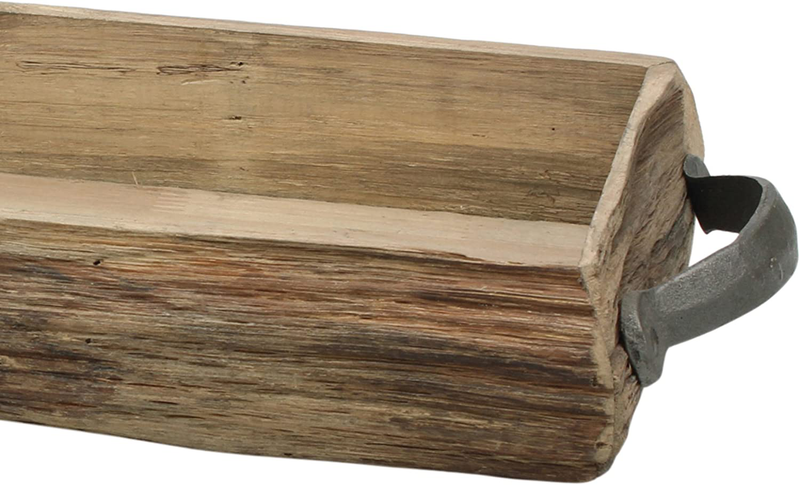 Stonebriar Rectangle Natural Wood Bark Serving Tray with Metal Handles, Rustic Butler Tray, Country Centerpiece for Coffee Table or Dining Table, Unique Candle Holder, Desk Organizer for Documents