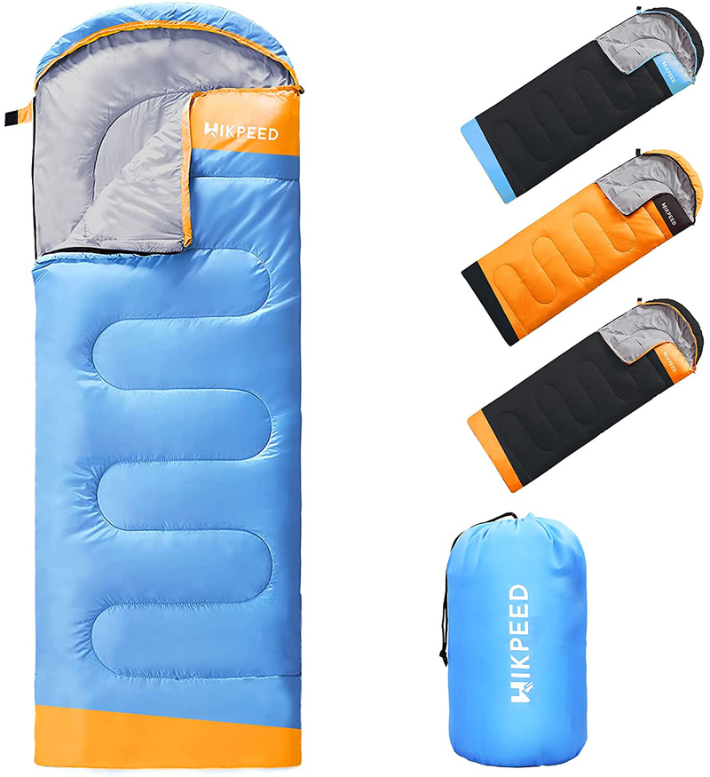 HIKPEED Camping Sleeping Bags, Lightweight 3 Seasons Backpacking Sleeping Bag Camp Bedding for Camping Hiking Outdoor Warm & Cool Weather Sleepover
