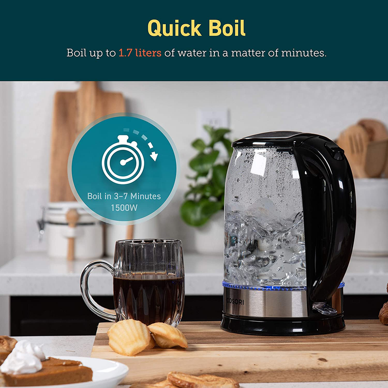 COSORI Electric Kettle 1.7L Speed-Boil Water Boiler (BPA Free) Auto Shut-Off & Boil-Dry Protection, LED Indicator Inner Lid & Bottom, Black