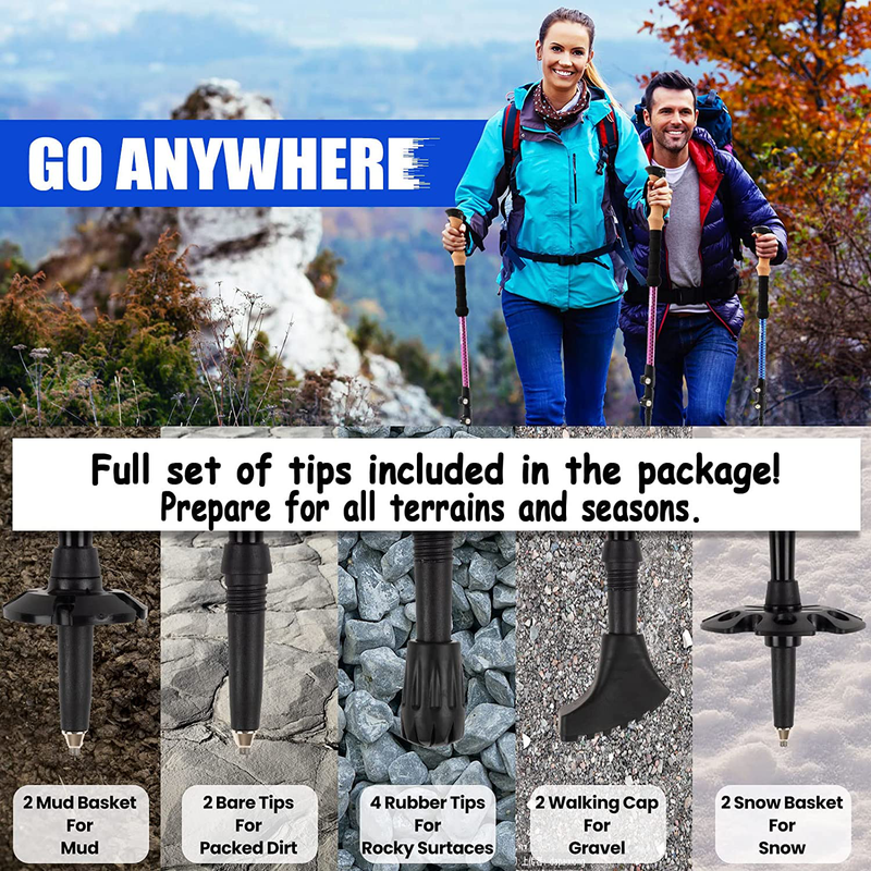 Hiipeak Lightweight Trekking Poles - 1 Pair Adjustable Hiking Sticks- Collapsible Walking Poles - Cork Grip- Aluminum 7075-Quick Flip-Lock for Hiking, Camping & Backpacking