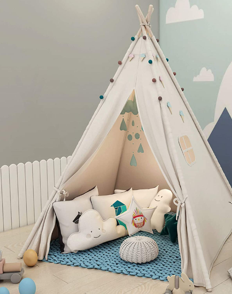 Sumbababy Teepee Tent for Kids with Carry Case, Natural Cotton Canvas Teepee Play Tent, Toys for Girls/Boys Indoor & Outdoor Playing